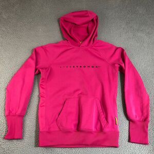 Nike Hoodie Womens Medium Pink Living Strong Therma-Fit Sportswear Pullover Logo